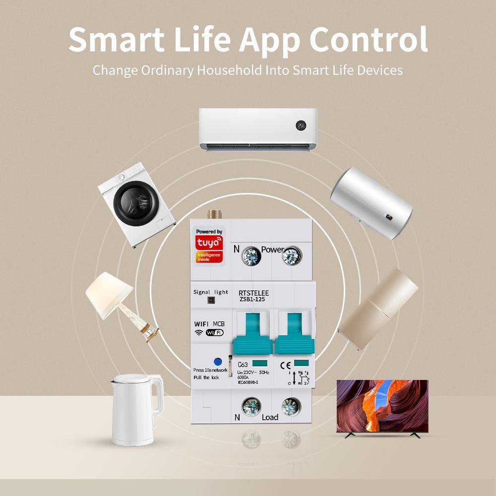 Siguranta Automata Inteligenta Zigbee, WiFi, Tuya/Smartlife, 2 Poli, 1P+N, Monofazata, 16A, Compatibila Google Home si Alexa