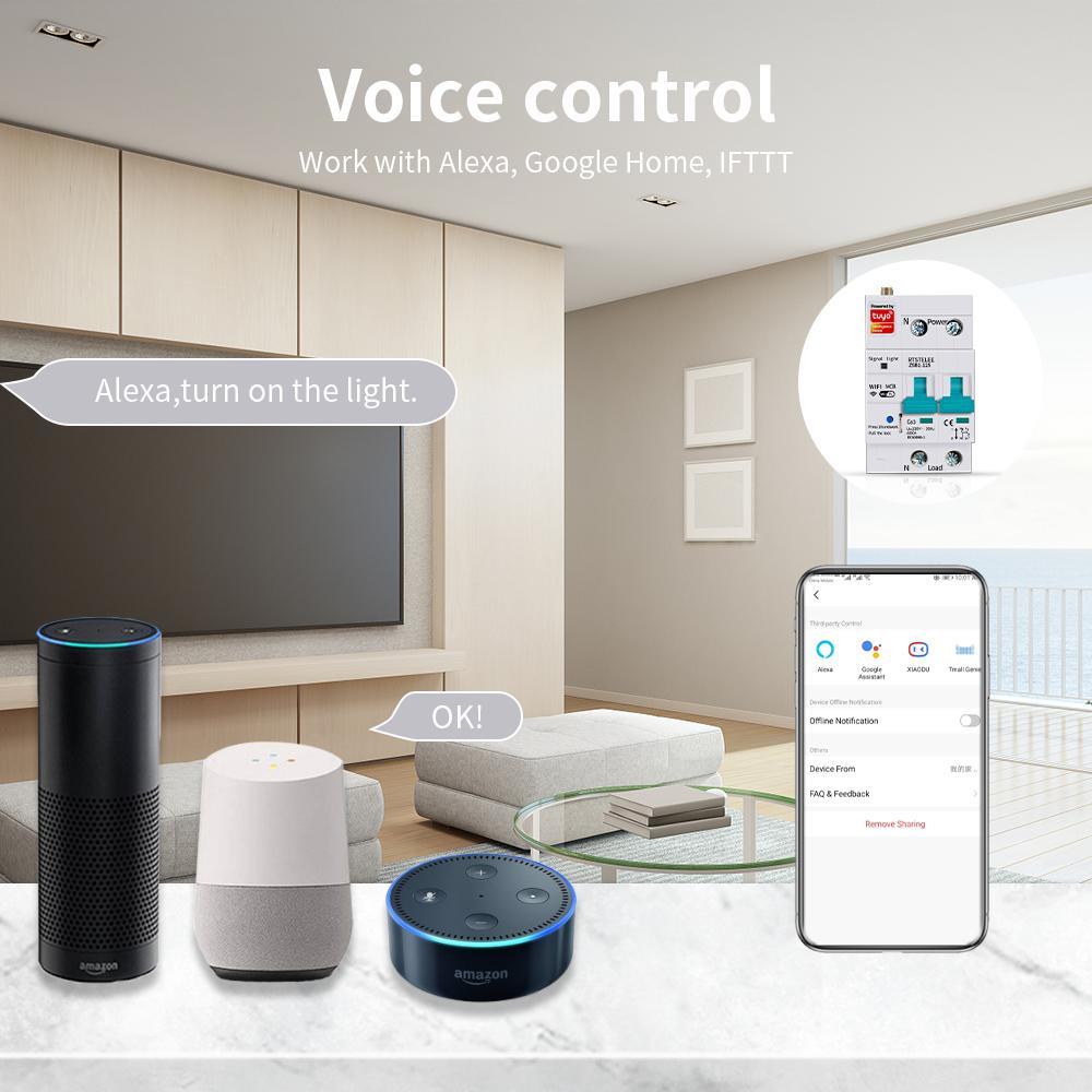 Siguranta Automata Inteligenta Zigbee, WiFi, Tuya/Smartlife, 2 Poli, 1P+N, Monofazata, 16A, Compatibila Google Home si Alexa