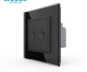 Intrerupator tactil dublu, cap scara / cruce, rama sticla, Negru, Livolo