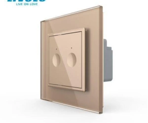 Intrerupator tactil dublu, cap scara / cruce, rama sticla, Auriu, Livolo