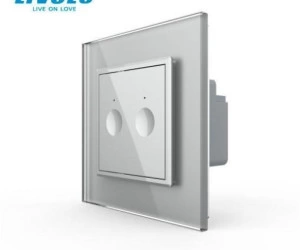 Intrerupator tactil dublu, cap scara / cruce, rama sticla, Gri, Livolo