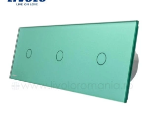 Panou întrerupător simplu + simplu + simplu, Verde, Livolo