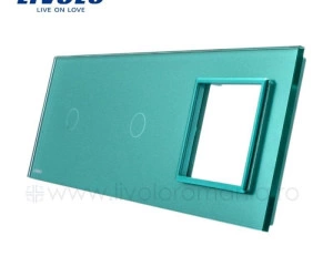 Ramă Întrerupător simplu + simplu + Priză simplă, Verde, Livolo