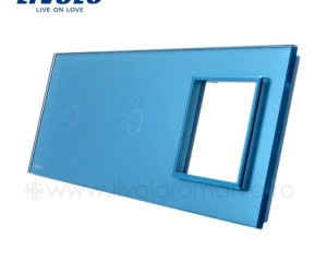 Ramă Întrerupător simplu + simplu + Priză simplă, Albastru, Livolo
