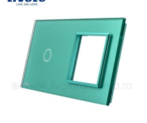 Ramă Întrerupător simplu + Priză simplă, Verde, Livolo