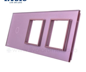 Ramă Întrerupător simplu + Priză dublă, Roz, Livolo