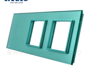 Ramă Întrerupător simplu + Priză dublă, Verde, Livolo