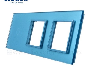 Ramă Întrerupător simplu + Priză dublă, Albastru, Livolo
