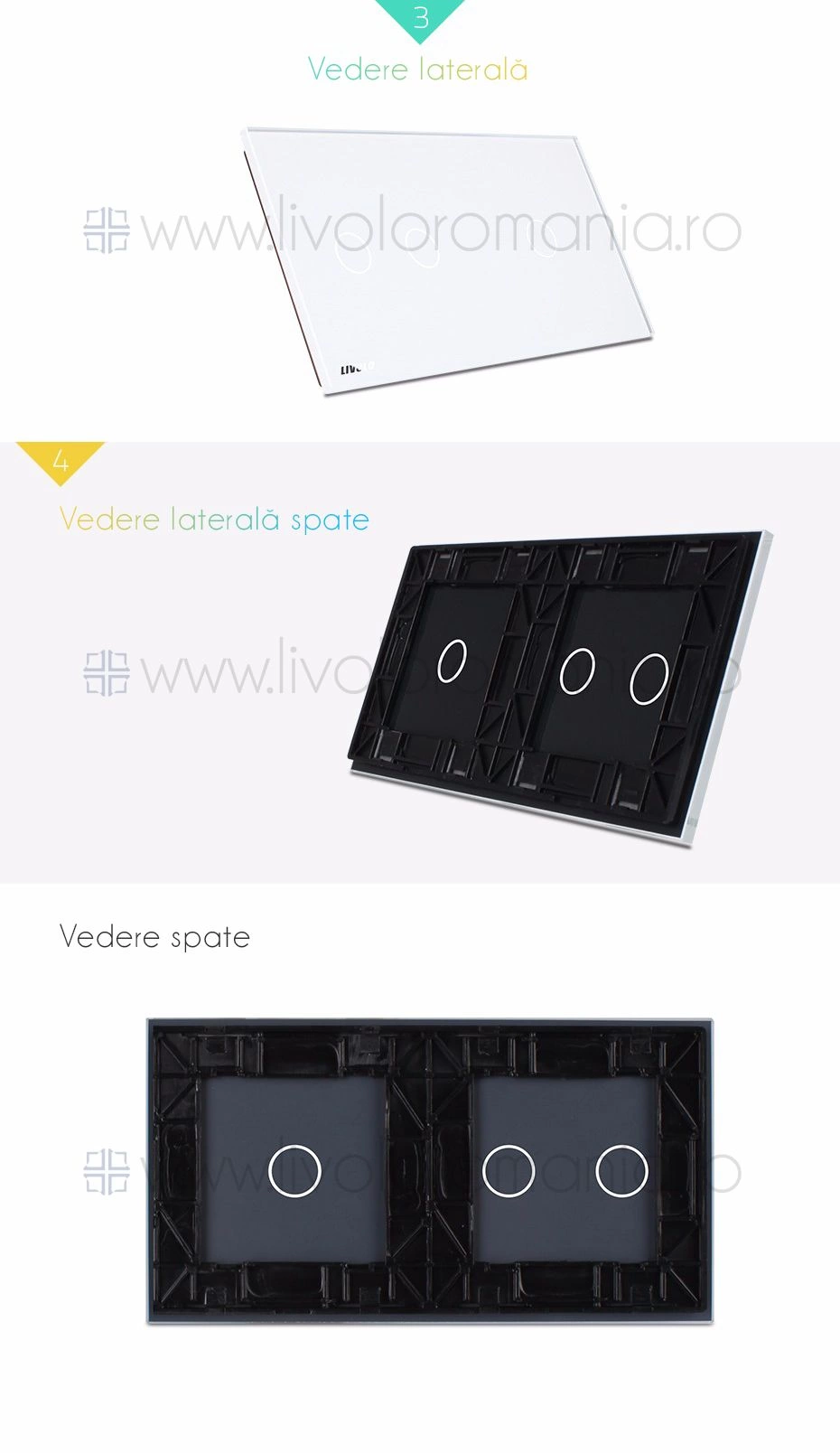 Panou &icirc;ntrerupător dublu + simplu, Verde, Livolo