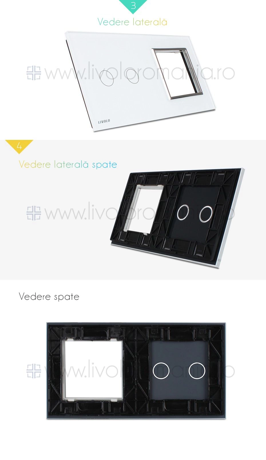 Ramă &Icirc;ntrerupător dublu + Priză simplă, Roz, Livolo