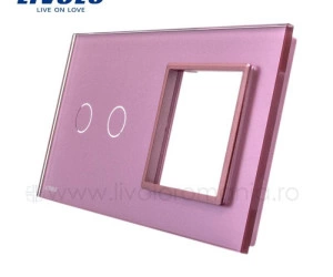 Ramă Întrerupător dublu + Priză simplă, Roz, Livolo