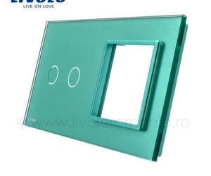 Ramă Întrerupător dublu + Priză simplă, Verde, Livolo