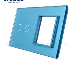 Ramă Întrerupător dublu + Priză simplă, Albastru, Livolo