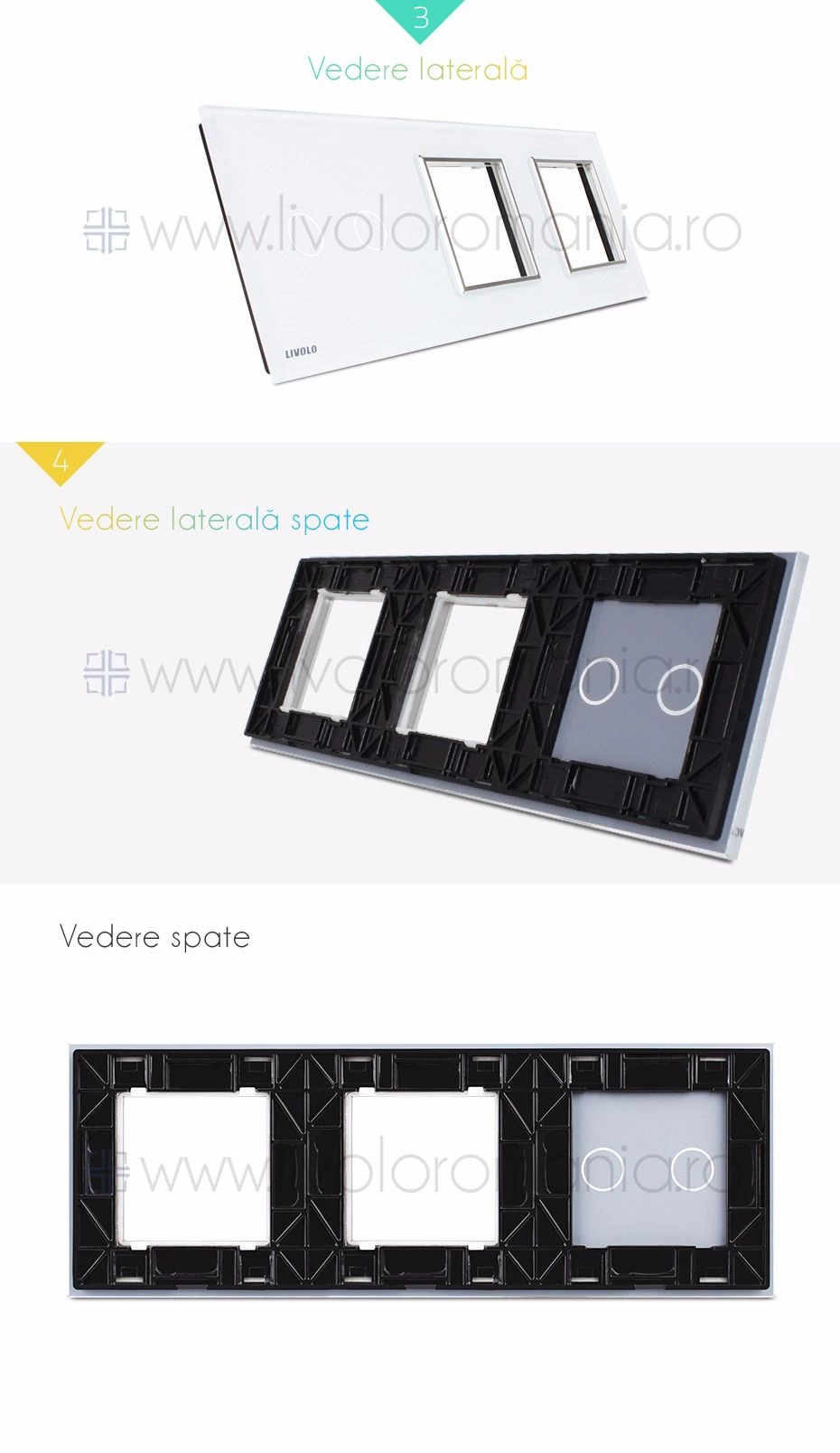 Ramă &Icirc;ntrerupător dublu + Priză dublă, Roz, Livolo