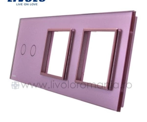 Ramă Întrerupător dublu + Priză dublă, Roz, Livolo