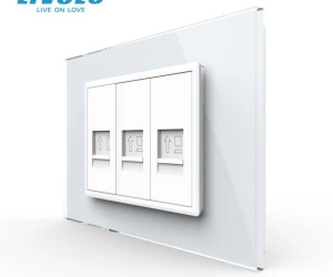 Priza tripla telefon + 2 x retea calculator 3M, RJ11+ 2xRJ45, cu rama sticla, Alb, Livolo