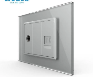 Priza TV + telefon 3M, TV+RJ11, cu rama sticla, Gri, Livolo