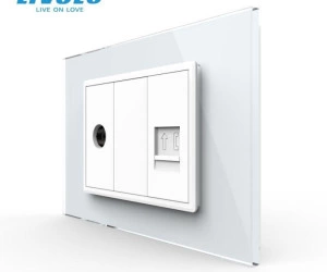 Priza TV + telefon 3M, TV+RJ11, cu rama sticla, Alb, Livolo