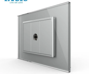 Priza simpla TV 3M, cu rama sticla, Gri, Livolo