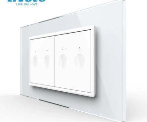 Intrerupator tactil dublu + Intrerupator tactil dublu, 4M, cu rama sticla, Alb, Livolo