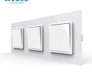 Intrerupator mecanic simplu + dublu + dublu , cap / scara, cu rama sticla, Alb, Livolo