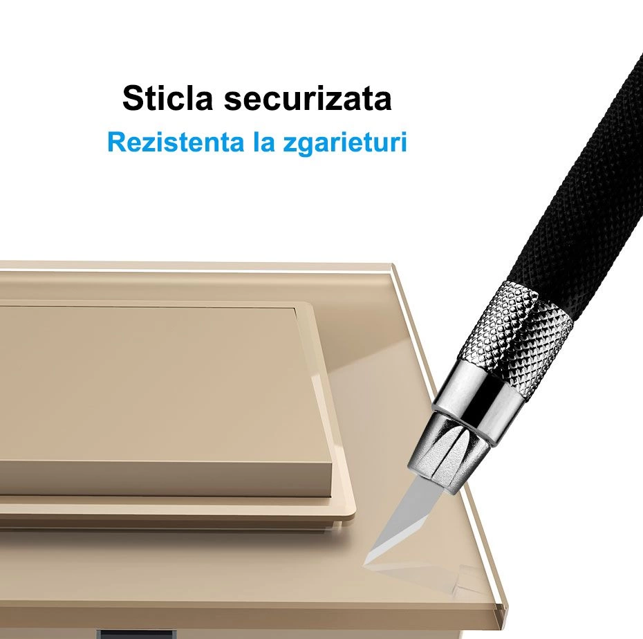 Intrerupator mecanic dublu + dublu + priza Schuko, cap / scara, cu rama sticla, Gri, Livolo
