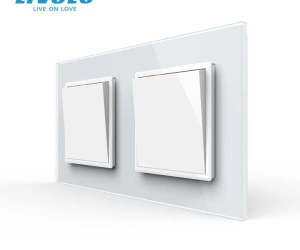 Intrerupator mecanic simplu + simplu, cap / cruce, cu rama sticla, Alb, Livolo