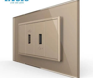 Priza dubla USB, 4M, cu rama sticla, Auriu, Livolo