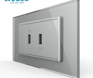 Priza dubla USB, 4M, cu rama sticla, Gri, Livolo