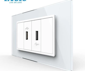 Priza dubla USB, 4M, cu rama sticla, Alb, Livolo