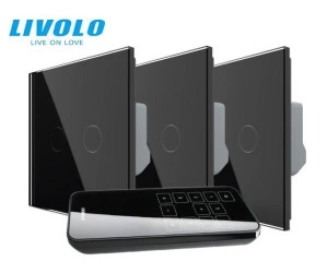 Intrerupatoare duble wireless RF + telecomanda RF 10 circuite, generatia noua, Negru, Livolo