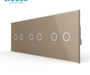 Intrerupator cap / scara, dublu + dublu + dublu, generatia noua, cu panou sticla, Auriu, Livolo