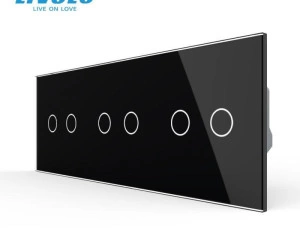 Intrerupator cap / scara, dublu + dublu + dublu, generatia noua, cu panou sticla, Negru, Livolo