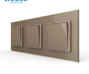 Intrerupator mecanic simplu + simplu + simplu, cap / scara, cu rama sticla, Auriu, Livolo