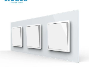 Intrerupator mecanic simplu + simplu + simplu, cap / scara, cu rama sticla, Alb, Livolo