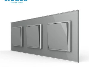 Intrerupator mecanic simplu + simplu + simplu, cap / cruce, cu rama sticla, Gri, Livolo