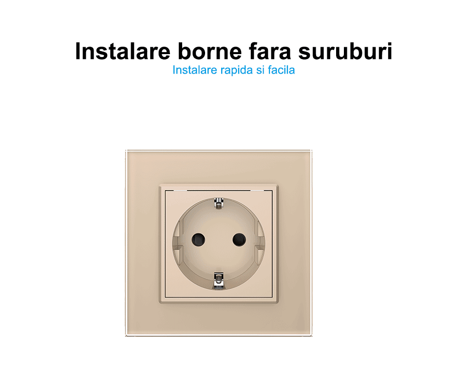 Priza Schuko tripla, borne fara surub - quick connect, cu rama sticla, Negru, Livolo