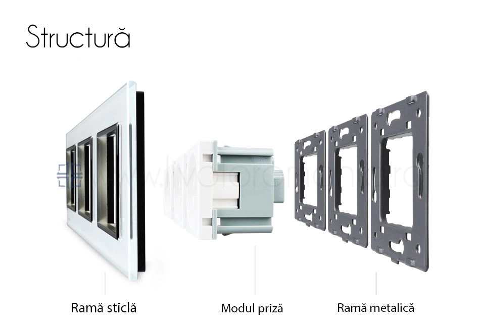 Priză Schuko Triplă, cu rama sticla, Auriu, Livolo