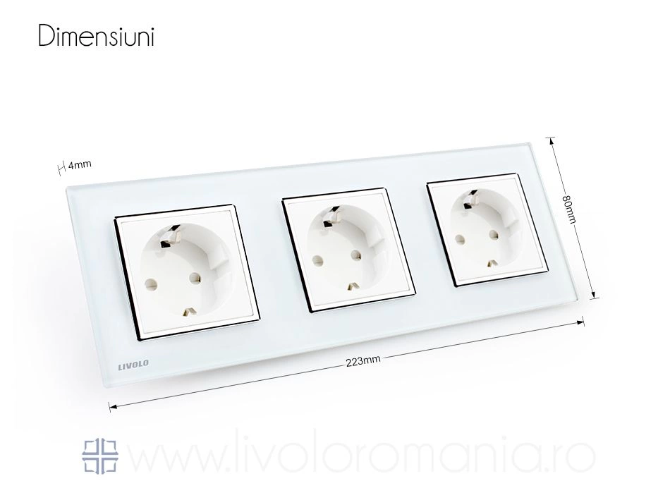 Priză Schuko Triplă, cu rama sticla, Auriu, Livolo