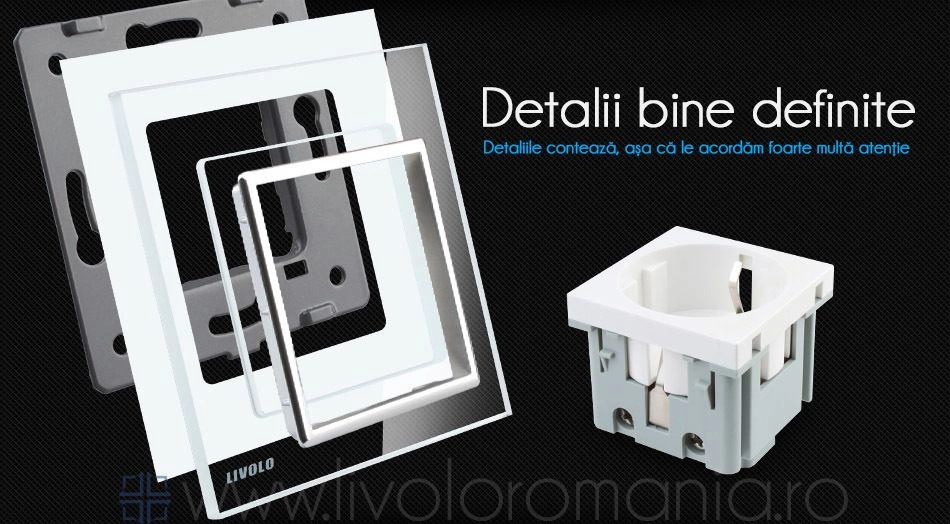 Priză Schuko Triplă, cu rama sticla, Alb, Livolo