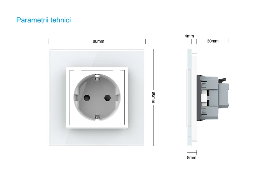 Priza Schuko cvadrupla, borne fara surub - quick connect, cu rama sticla, Gri, Livolo