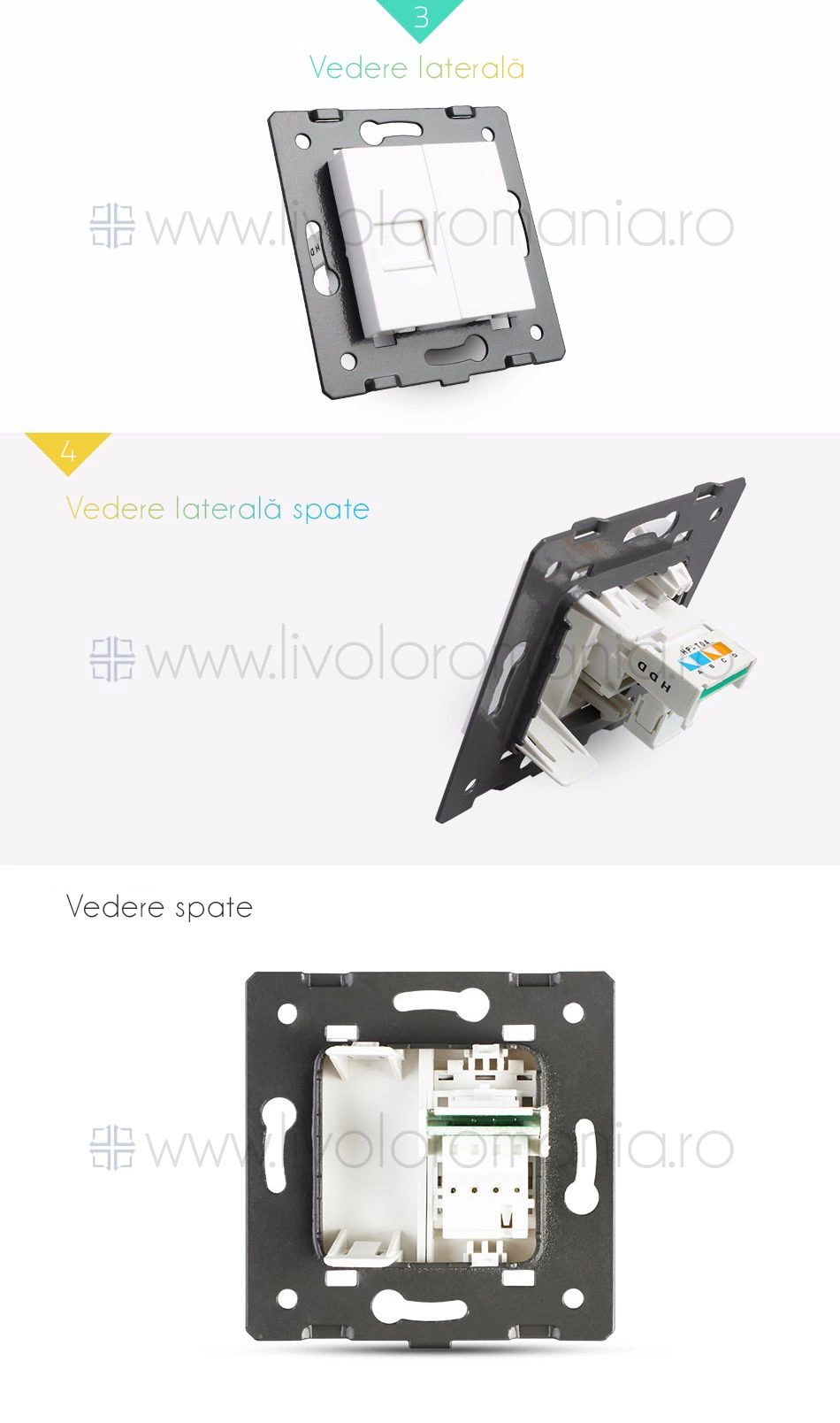 Modul Priză simplă telefon, RJ11, Auriu, Livolo