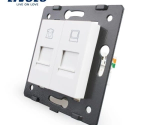 Modul Priză dublă reţea calculator + telefon, RJ45+RJ11, Alb, Livolo