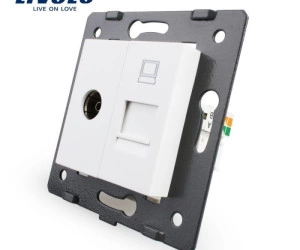 Modul Priză dublă televizor+reţea calculator, TV+RJ45, Alb, Livolo