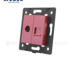 Modul Priză dublă televizor+reţea calculator, TV+RJ45, Roz, Livolo