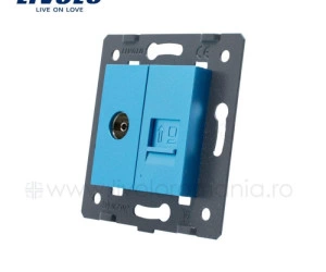 Modul Priză dublă televizor+reţea calculator, TV+RJ45, Albastru, Livolo