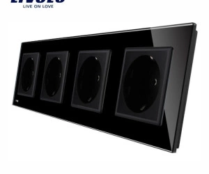 Priză Schuko Cvadruplă, Negru, Livolo