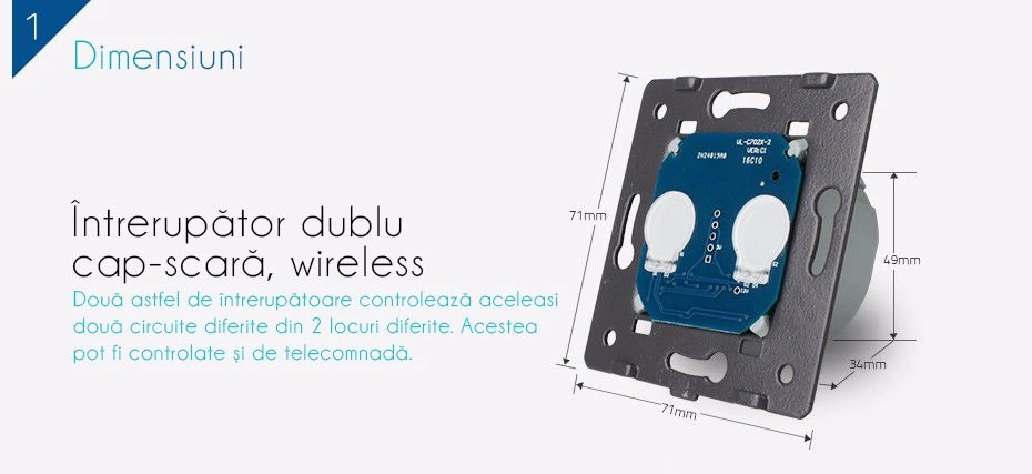 Modul &Icirc;ntrerupător dublu, cap scară, wireless RF, Livolo