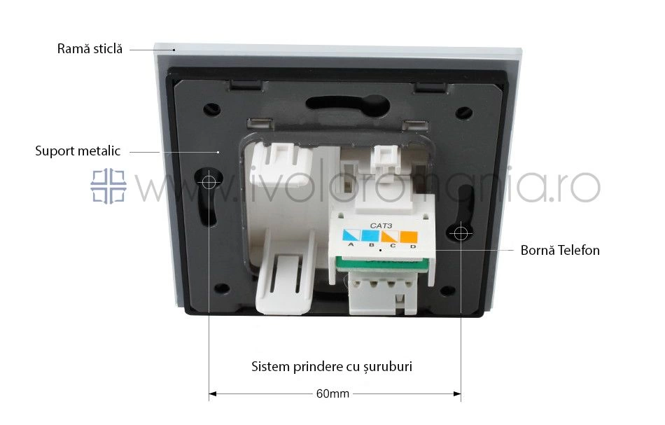 Priză simplă telefon, RJ11, Negru, Livolo