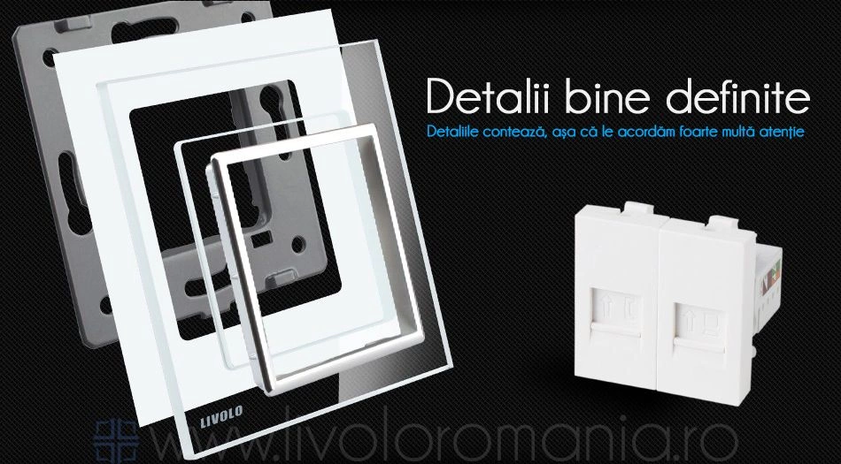 Priză dublă telefon + rețea calculator, RJ11+RJ45, Alb, Livolo